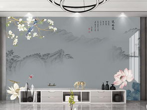 中式精品山水無框畫 高清荷花主題電視背景墻設計
